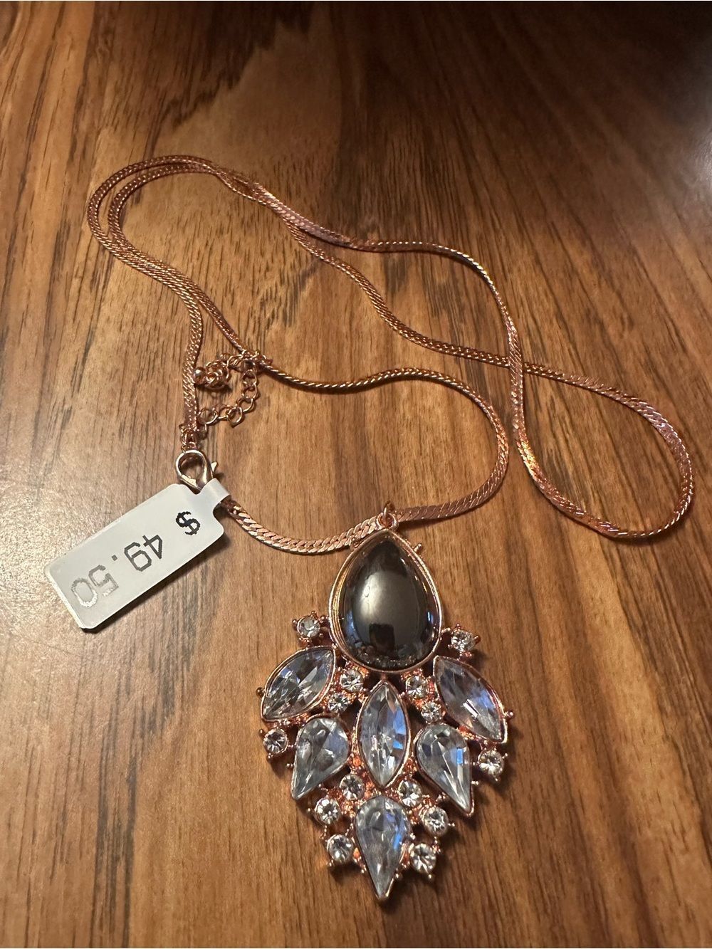 Rose Gold Large Teardrop Crystal Pendant Necklace